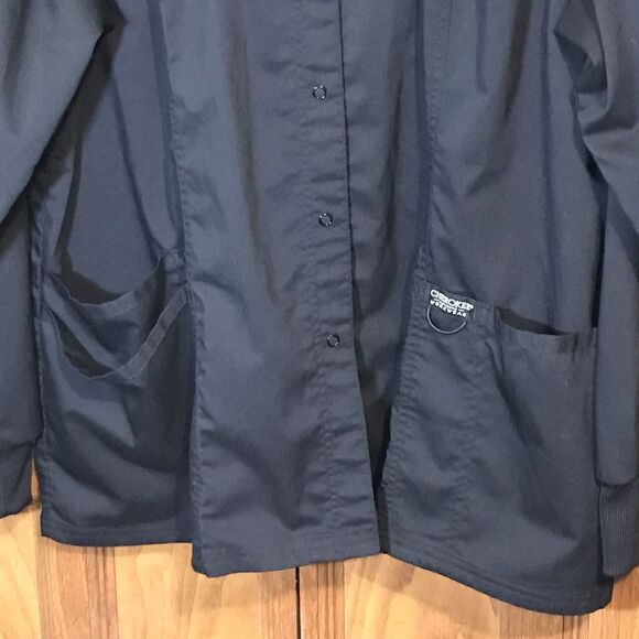 Cherokee Workwear Scrub Jacket Women's 2X Black Long Sleeved Snap Front Top - Picture 3 of 10